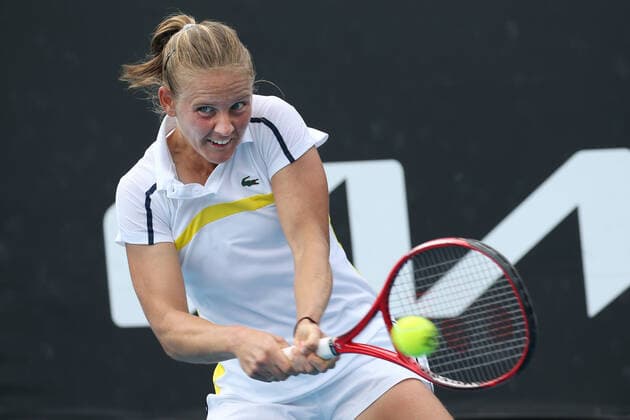 Fiona Ferro, FRA, during first round of 2021 Australian Open in Melbourne, 08 02 2021