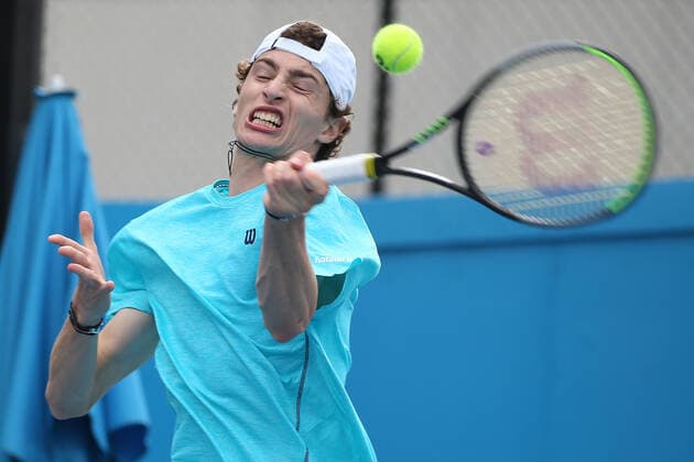 Ugo Humbert, FRA, during first round of 2021 Australian Open in Melbourne, 08 02 2021