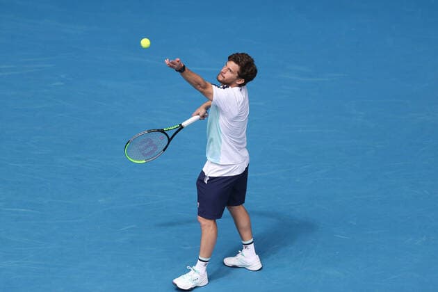 Pedro Sousa, POR, during first round of 2021 Australian Open in Melbourne, 08 02 2021