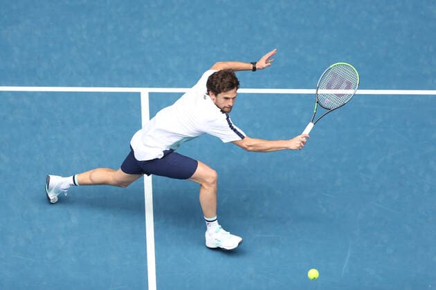 Pedro Sousa, POR, during first round of 2021 Australian Open in Melbourne, 08 02 2021