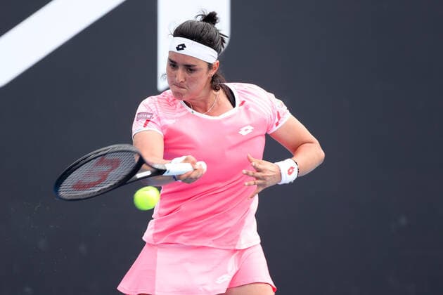 February 8, 2021: 27th seed Ons JABEUR of Tunisia in action against Andrea PETKOVIC of Germany in a first round match of the 2021 Australian Open on Rod Laver Arena, in Melbourne, Australia. Cal Media. Melbourne Australia - ZUMAc04_ 20210208_zaf_c04_009 Copyright: xSydneyxLowx