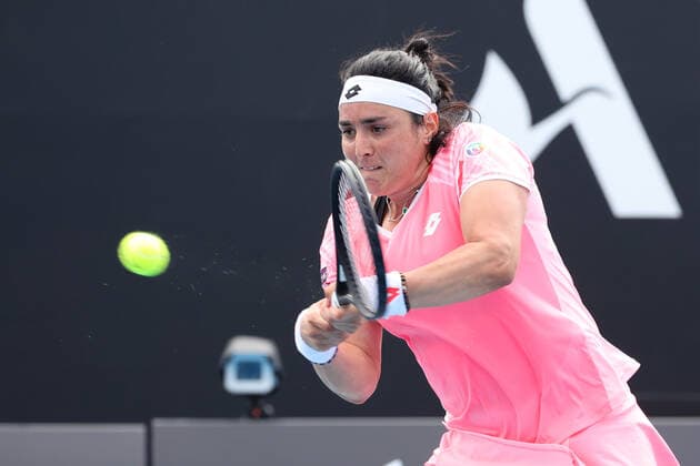 February 8, 2021: 27th seed Ons JABEUR of Tunisia in action against Andrea PETKOVIC of Germany in a first round match of the 2021 Australian Open on Rod Laver Arena, in Melbourne, Australia. Cal Media. Melbourne Australia - ZUMAc04_ 20210208_zaf_c04_015 Copyright: xSydneyxLowx