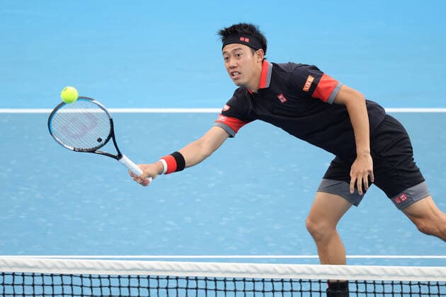 February 8, 2021: Kei NISHIKORI of Japan in action against 15th seed Pablo CARRENO BUSTA of Spain in a quarter final match of the ATP, Tennis Herren Cup on Rod Laver Arena, in Melbourne, Australia. Cal Media. Melbourne Australia - ZUMAc04_ 20210208_zaf_c04_019 Copyright: xSydneyxLowx