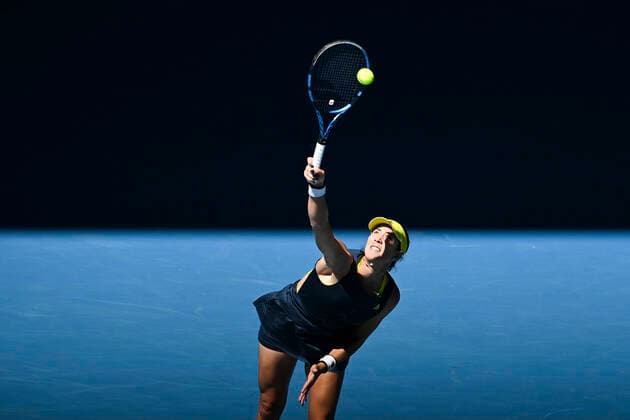 TENNIS AUSTRALIAN OPEN, Garbine Muguruza of Spain in action during her first Round Women s singles match against Margarita Gasparyan of Russia on Day 2 of the Australian Open at Melbourne Park in Melbourne, Tuesday, February 9, 2021. ( NO ARCHIVING, EDITORIAL USE ONLY, NO USE IN BOOKS WITHOUT CONSENT MELBOURNE VIC AUSTRALIA  Copyright: xDAVExHUNTx 20210209001519308787