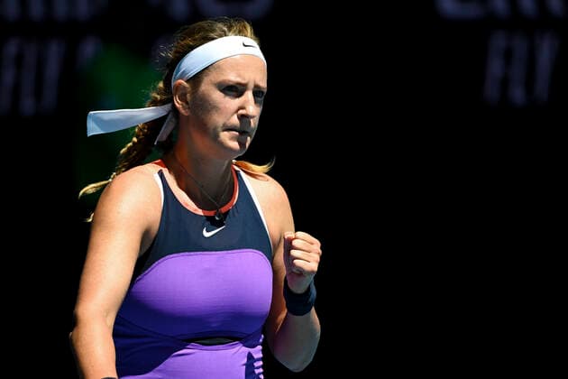 TENNIS AUSTRALIAN OPEN, Victoria Azarenka of Belarus reacts during her first Round Women s singles match against Jessica Pegula of the United States of America on Day 2 of the Australian Open at Melbourne Park in Melbourne, Tuesday, February 9, 2021. ( NO ARCHIVING, EDITORIAL USE ONLY, NO USE IN BOOKS WITHOUT CONSENT MELBOURNE VIC AUSTRALIA  Copyright: xDAVExHUNTx 20210209001519317978