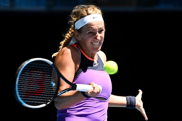 TENNIS AUSTRALIAN OPEN, Victoria Azarenka of Belarus in action during her first Round Women s singles match against Jessica Pegula of the United States of America on Day 2 of the Australian Open at Melbourne Park in Melbourne, Tuesday, February 9, 2021. ( NO ARCHIVING, EDITORIAL USE ONLY, NO USE IN BOOKS WITHOUT CONSENT MELBOURNE VIC AUSTRALIA  Copyright: xDAVExHUNTx 20210209001519319036