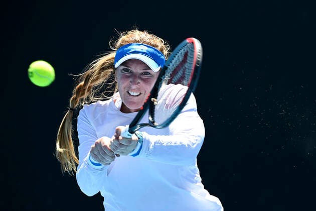 TENNIS AUSTRALIAN OPEN, Madison Brengle of the United States of America in action during her first Round Women s singles match against Arina Rodionova of Australia of America on Day 2 of the Australian Open at Melbourne Park in Melbourne, Tuesday, February 9, 2021. ( NO ARCHIVING, EDITORIAL USE ONLY, NO USE IN BOOKS WITHOUT CONSENT MELBOURNE VIC AUSTRALIA  Copyright: xDEANxLEWINSx 20210209001519321298