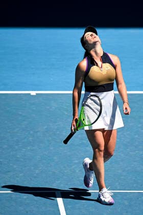 TENNIS AUSTRALIAN OPEN, Elina Svitolina of Ukraine reacts during her first Round Women s singles match against Marie Bouzkova of the Czech Republic on Day 2 of the Australian Open at Melbourne Park in Melbourne, Tuesday, February 9, 2021. ( NO ARCHIVING, EDITORIAL USE ONLY, NO USE IN BOOKS WITHOUT CONSENT MELBOURNE VIC AUSTRALIA  Copyright: xDEANxLEWINSx 20210209001519326976