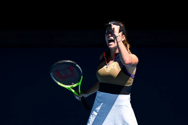 TENNIS AUSTRALIAN OPEN, Elina Svitolina of Ukraine reacts during her first Round Women s singles match against Marie Bouzkova of the Czech Republic on Day 2 of the Australian Open at Melbourne Park in Melbourne, Tuesday, February 9, 2021. ( NO ARCHIVING, EDITORIAL USE ONLY, NO USE IN BOOKS WITHOUT CONSENT MELBOURNE VIC AUSTRALIA  Copyright: xDEANxLEWINSx 20210209001519327132