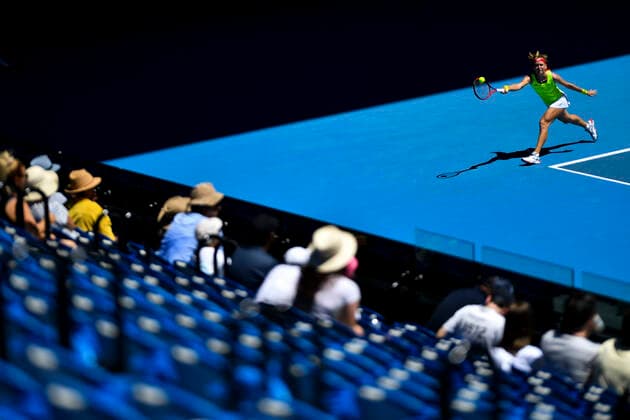 TENNIS AUSTRALIAN OPEN, Marie Bouzkova of the Czech Republic in action during her first Round Women s singles match against Elina Svitolina of Ukraine on Day 2 of the Australian Open at Melbourne Park in Melbourne, Tuesday, February 9, 2021. ( NO ARCHIVING, EDITORIAL USE ONLY, NO USE IN BOOKS WITHOUT CONSENT MELBOURNE VIC AUSTRALIA  Copyright: xDEANxLEWINSx 20210209001519327655