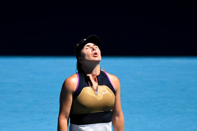 TENNIS AUSTRALIAN OPEN, Elina Svitolina of Ukraine reacts after winning her first Round Women s singles match against Marie Bouzkova of the Czech Republic on Day 2 of the Australian Open at Melbourne Park in Melbourne, Tuesday, February 9, 2021. ( NO ARCHIVING, EDITORIAL USE ONLY, NO USE IN BOOKS WITHOUT CONSENT MELBOURNE VIC AUSTRALIA  Copyright: xDEANxLEWINSx 20210209001519328137