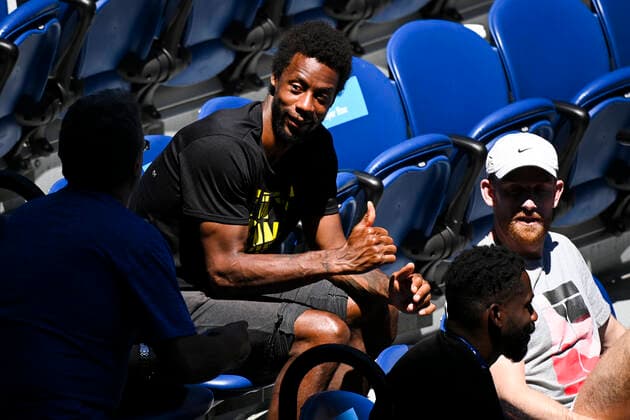 TENNIS AUSTRALIAN OPEN, Boyfriend Gael Monfils of France sits in the players box of Elina Svitolina of Ukraine during her first Round Women s singles match against Marie Bouzkova of the Czech Republic on Day 2 of the Australian Open at Melbourne Park in Melbourne, Tuesday, February 9, 2021. ( NO ARCHIVING, EDITORIAL USE ONLY, NO USE IN BOOKS WITHOUT CONSENT MELBOURNE VIC AUSTRALIA  Copyright: xDEANxLEWINSx 20210209001519328539