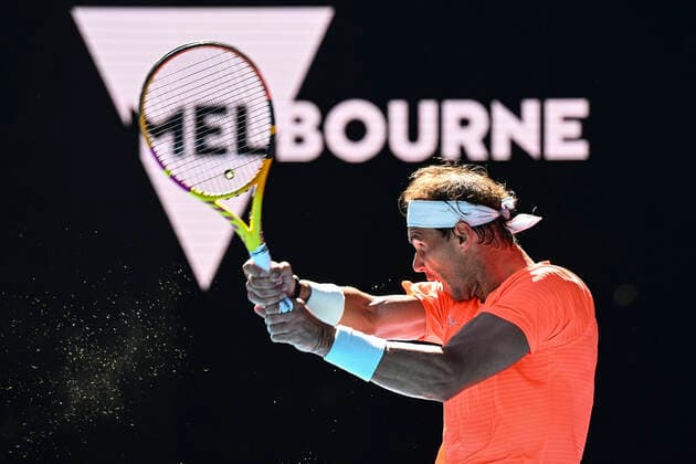 TENNIS AUSTRALIAN OPEN, Rafael Nadal of Spain in action during his first Round Men s singles match against Laslo Djere of Serbia on Day 2 of the Australian Open at Melbourne Park in Melbourne, Tuesday, February 9, 2021. ( NO ARCHIVING, EDITORIAL USE ONLY, NO USE IN BOOKS WITHOUT CONSENT MELBOURNE VIC AUSTRALIA  Copyright: xDEANxLEWINSx 20210209001519337117