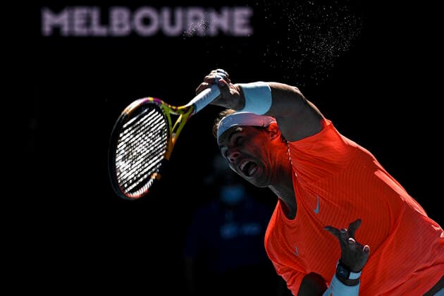 TENNIS AUSTRALIAN OPEN, Rafael Nadal of Spain in action during his first Round Men s singles match against Laslo Djere of Serbia on Day 2 of the Australian Open at Melbourne Park in Melbourne, Tuesday, February 9, 2021. ( NO ARCHIVING, EDITORIAL USE ONLY, NO USE IN BOOKS WITHOUT CONSENT MELBOURNE VIC AUSTRALIA  Copyright: xDEANxLEWINSx 20210209001519337205