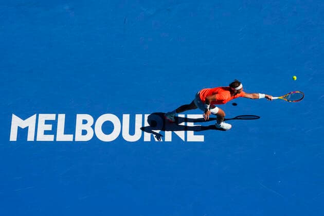 TENNIS AUSTRALIAN OPEN, Rafael Nadal of Spain in action during his first Round Men s singles match against Laslo Djere of Serbia on Day 2 of the Australian Open at Melbourne Park in Melbourne, Tuesday, February 9, 2021. ( NO ARCHIVING, EDITORIAL USE ONLY, NO USE IN BOOKS WITHOUT CONSENT MELBOURNE VIC AUSTRALIA  Copyright: xDAVExHUNTx 20210209001519338224