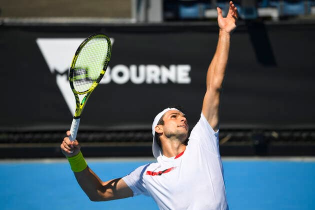 TENNIS AUSTRALIAN OPEN, Aleksandar Vukic of Australia in action during his first Round Men s singles match against Karen Khachanov of Russia on Day 2 of the Australian Open at Melbourne Park in Melbourne, Tuesday, February 9, 2021. ( NO ARCHIVING, EDITORIAL USE ONLY, NO USE IN BOOKS WITHOUT CONSENT MELBOURNE VIC AUSTRALIA  Copyright: xDAVExHUNTx 20210209001519348225