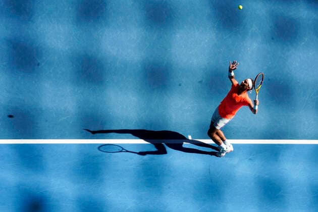 TENNIS AUSTRALIAN OPEN, Rafael Nadal of Spain in action during his first Round Men s singles match against Laslo Djere of Serbia on Day 2 of the Australian Open at Melbourne Park in Melbourne, Tuesday, February 9, 2021. ( NO ARCHIVING, EDITORIAL USE ONLY, NO USE IN BOOKS WITHOUT CONSENT MELBOURNE VIC AUSTRALIA  Copyright: xDAVExHUNTx 20210209001519349501