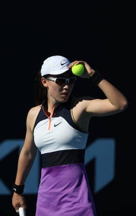 (210209) -- MELBOURNE, Feb. 9, 2021 -- Zheng Saisai of China reacts during the women s singles first round match between Barbora Krejcikova of Czech Republic and Zheng Saisai of China at the Australian Open in Melbourne Park, Melbourne, Australia on Feb. 9, 2021. Bai Xuefei) (SP)AUSTRALIA-MELBOURNE-TENNIS-AUSTRALIAN OPEN-DAY 2 BaixXuefeihujingchen 