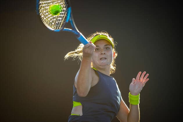 Clara Burel WTA, Tennis Damen 237) pictured in action during a tennis match between Belgian Van Uytvanck and French Burel, in the first round of the women s singles competition of the Australian Open tennis Grand Slam, Tuesday 09 February 2021 in Melbourne Park, Melbourne, Australia. The 2021 edition of the Australian Grand Slam has been delayed by three weeks because of the pandemic. PATRICKxHAMILTON  x2640667x