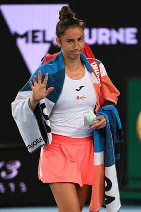 TENNIS AUSTRALIAN OPEN, Sara Sorribes Tormo of Spain reacts after loosing her first Round Women s singles match against Daria Gavrilova of Australia on Day 2 of the Australian Open at Melbourne Park in Melbourne, Tuesday, February 9, 2021. ( NO ARCHIVING, EDITORIAL USE ONLY, NO USE IN BOOKS WITHOUT CONSENT MELBOURNE VIC AUSTRALIA  Copyright: xDEANxLEWINSx 20210209001519384144