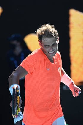 TENNIS AUSTRALIAN OPEN, Rafael Nadal of Spain celebrates after his first Round win in his Men s singles match against Laslo Djere of Serbia on Day 2 of the Australian Open at Melbourne Park in Melbourne, Tuesday, February 9, 2021. ( NO ARCHIVING, EDITORIAL USE ONLY, NO USE IN BOOKS WITHOUT CONSENT MELBOURNE VIC AUSTRALIA  Copyright: xDEANxLEWINSx 20210210001519388799