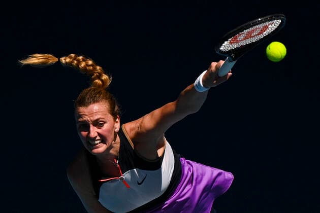 TENNIS AUSTRALIAN OPEN, Petra Kvitova of the Czech Republic in action during her second Round Women s singles match against Sorana Cirstea of Romania on Day 3 of the Australian Open at Melbourne Park in Melbourne, Wednesday, February 10, 2021. ( NO ARCHIVING, EDITORIAL USE ONLY, NO USE IN BOOKS WITHOUT CONSENT MELBOURNE VIC AUSTRALIA  Copyright: xDEANxLEWINSx 20210210001519540558