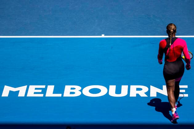 MELBOURNE, VIC - FEBRUARY 10: Serena Williams of the United States of America in action during round 2 of the 2021 Australian Open on February 10 2020, at Melbourne Park in Melbourne, Australia. (Photo by Jason Heidrich Icon Sportswire) TENNIS: FEB 10 Australian Open Icon2102100613