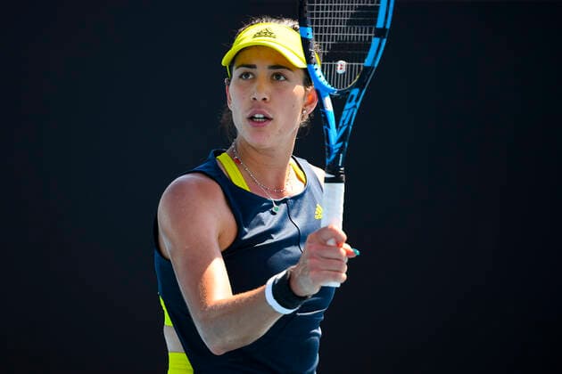 TENNIS AUSTRALIAN OPEN, Garbine Muguruza of Spain celebrates after winning her second Round Women s singles match against Luidmila Samsonova of Russia on Day 3 of the Australian Open at Melbourne Park in Melbourne, Wednesday, February 10, 2021. ( NO ARCHIVING, EDITORIAL USE ONLY, NO USE IN BOOKS WITHOUT CONSENT MELBOURNE VIC AUSTRALIA  Copyright: xJAMESxROSSx 20210210001519547232