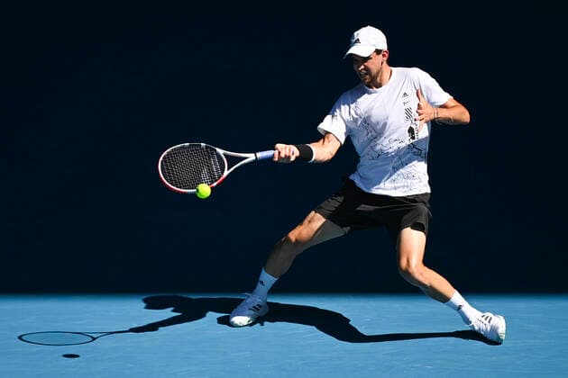TENNIS AUSTRALIAN OPEN, Dominic Thiem of Austria in action during his second Round Men s singles match against Dominik Koepfer of Germany on Day 3 of the Australian Open at Melbourne Park in Melbourne, Wednesday, February 10, 2021. ( NO ARCHIVING, EDITORIAL USE ONLY, NO USE IN BOOKS WITHOUT CONSENT MELBOURNE VIC AUSTRALIA  Copyright: xDEANxLEWINSx 20210210001519549812