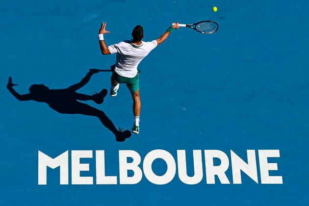 TENNIS AUSTRALIAN OPEN, Novak Djokovic of Serbia in action during his second Round Men s singles match against Frances Tiafoe of the United States of America on Day 3 of the Australian Open at Melbourne Park in Melbourne, Wednesday, February 10, 2021. ( NO ARCHIVING, EDITORIAL USE ONLY, NO USE IN BOOKS WITHOUT CONSENT MELBOURNE VIC AUSTRALIA  Copyright: xDAVExHUNTx 20210210001519551654