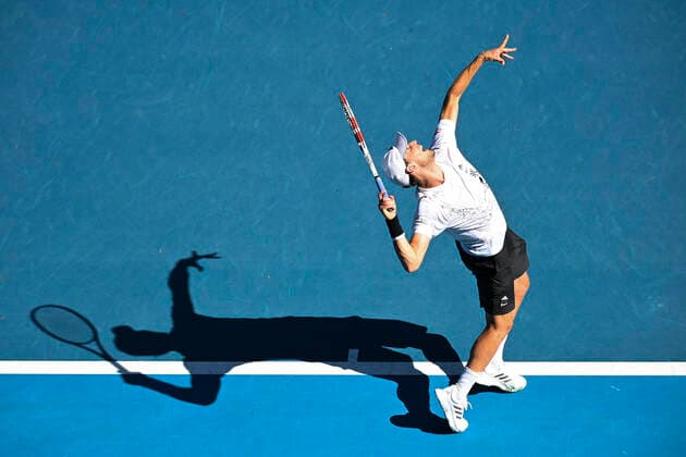 TENNIS AUSTRALIAN OPEN, Dominic Thiem of Austria in action during his second Round Men s singles match against Dominik Koepfer of Germany on Day 3 of the Australian Open at Melbourne Park in Melbourne, Wednesday, February 10, 2021. ( NO ARCHIVING, EDITORIAL USE ONLY, NO USE IN BOOKS WITHOUT CONSENT MELBOURNE VIC AUSTRALIA  Copyright: xDEANxLEWINSx 20210210001519553068