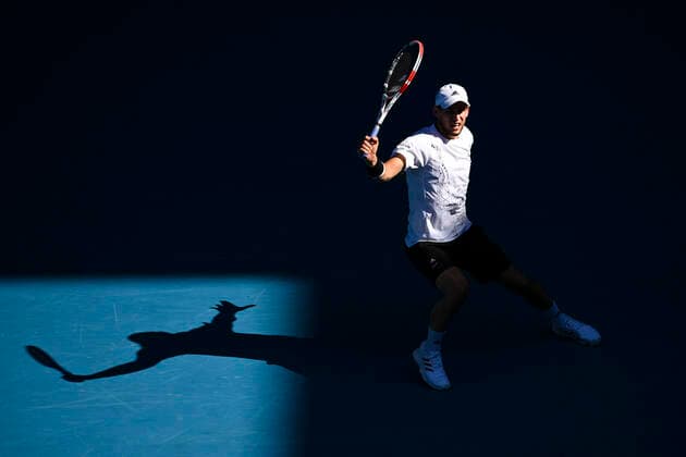 TENNIS AUSTRALIAN OPEN, Dominic Thiem of Austria in action during his second Round Men s singles match against Dominik Koepfer of Germany on Day 3 of the Australian Open at Melbourne Park in Melbourne, Wednesday, February 10, 2021. ( NO ARCHIVING, EDITORIAL USE ONLY, NO USE IN BOOKS WITHOUT CONSENT MELBOURNE VIC AUSTRALIA  Copyright: xDEANxLEWINSx 20210210001519554723