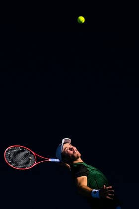 TENNIS AUSTRALIAN OPEN, Dominik Koepfer of Germany in action during his second Round Men s singles match against Dominic Thiem of Austria on Day 3 of the Australian Open at Melbourne Park in Melbourne, Wednesday, February 10, 2021. ( NO ARCHIVING, EDITORIAL USE ONLY, NO USE IN BOOKS WITHOUT CONSENT MELBOURNE VIC AUSTRALIA  Copyright: xDEANxLEWINSx 20210210001519555459