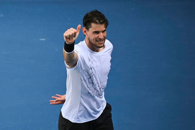 TENNIS AUSTRALIAN OPEN, Dominic Thiem of Austria celebrates after winning his second Round Men s singles match against Dominik Koepfer of Germany on Day 3 of the Australian Open at Melbourne Park in Melbourne, Wednesday, February 10, 2021. ( NO ARCHIVING, EDITORIAL USE ONLY, NO USE IN BOOKS WITHOUT CONSENT MELBOURNE VIC AUSTRALIA  Copyright: xDEANxLEWINSx 20210210001519558460