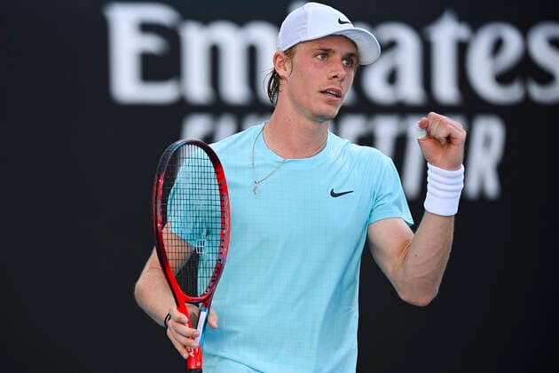 TENNIS AUSTRALIAN OPEN, Denis Shapovalov of Canada reacts during his second Round Men s singles match against Bernard Tomic of Australia on Day 3 of the Australian Open at Melbourne Park in Melbourne, Wednesday, February 10, 2021. ( NO ARCHIVING, EDITORIAL USE ONLY, NO USE IN BOOKS WITHOUT CONSENT MELBOURNE VIC AUSTRALIA  Copyright: xDEANxLEWINSx 20210210001519562662