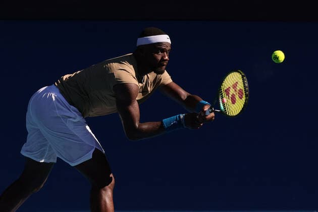 February 10, 2021: Frances TIAFOE of the USA in action against 1st seed Novak DJOKOVIC of Serbia in a 2nd round match on day 3 of the 2021 Australian Open on Rod Laver Arena, in Melbourne, Australia. Cal Media. Melbourne Australia - ZUMAc04_ 20210210_zaf_c04_001 Copyright: xSydneyxLowx