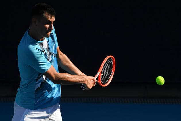 TENNIS AUSTRALIAN OPEN, Bernard Tomic of Australia in action during his second Round Men s singles match against Denis Shapovalov of Canada on Day 3 of the Australian Open at Melbourne Park in Melbourne, Wednesday, February 10, 2021. ( NO ARCHIVING, EDITORIAL USE ONLY, NO USE IN BOOKS WITHOUT CONSENT MELBOURNE VIC AUSTRALIA  Copyright: xJAMESxROSSx 20210210001519565675
