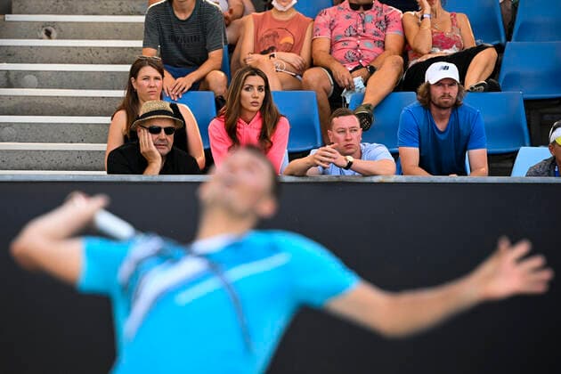 TENNIS AUSTRALIAN OPEN, Girlfriend Vanessa Sierra reacts as she observes Bernard Tomic of Australia during his second Round Men s singles match against Denis Shapovalov of Canada on Day 3 of the Australian Open at Melbourne Park in Melbourne, Wednesday, February 10, 2021. ( NO ARCHIVING, EDITORIAL USE ONLY, NO USE IN BOOKS WITHOUT CONSENT MELBOURNE VIC AUSTRALIA  Copyright: xDEANxLEWINSx 20210210001519565821