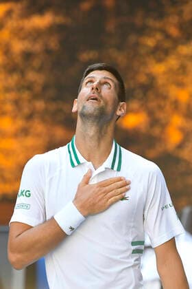 TENNIS AUSTRALIAN OPEN, Novak Djokovic of Serbia celebrates after winning his second Round Men s singles match against Frances Tiafoe of the United States of America on Day 3 of the Australian Open at Melbourne Park in Melbourne, Wednesday, February 10, 2021. ( NO ARCHIVING, EDITORIAL USE ONLY, NO USE IN BOOKS WITHOUT CONSENT MELBOURNE VIC AUSTRALIA  Copyright: xDAVExHUNTx 20210210001519566795
