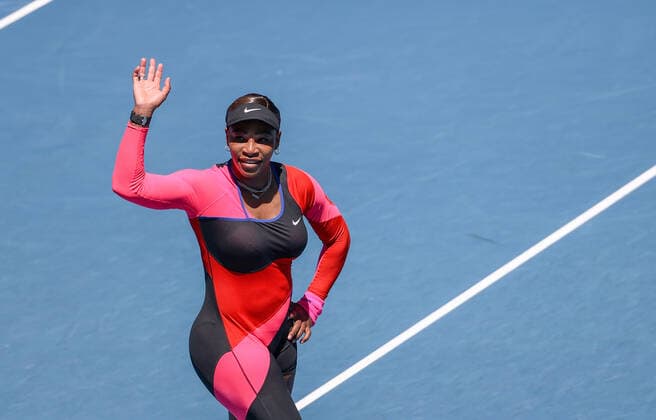 (210210) -- MELBOURNE, Feb. 10, 2021 -- Serena Williams of the United States celebrates after the women s singles second round match between Nina Stojanovic of Serbia and Serena Williams of the United States at Australian Open in Melbourne Park, Melbourne, Australia, Feb. 10, 2021. ) (SP)AUSTRALIA-MELBOURNE-TENIS-AUSTRALIAN OPEN BaixXuefei 