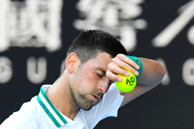 TENNIS AUSTRALIAN OPEN, Novak Djokovic of Serbia reacts during his second Round Men s singles match against Frances Tiafoe of the United States of America on Day 3 of the Australian Open at Melbourne Park in Melbourne, Wednesday, February 10, 2021. ( NO ARCHIVING, EDITORIAL USE ONLY, NO USE IN BOOKS WITHOUT CONSENT MELBOURNE VIC AUSTRALIA  Copyright: xDAVExHUNTx 20210210001519570802