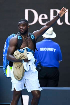 TENNIS AUSTRALIAN OPEN, Frances Tiafoe of the United States of America walks off the court after loosing his second Round Men s singles match against Novak Djokovic of Serbia on Day 3 of the Australian Open at Melbourne Park in Melbourne, Wednesday, February 10, 2021. ( NO ARCHIVING, EDITORIAL USE ONLY, NO USE IN BOOKS WITHOUT CONSENT MELBOURNE VIC AUSTRALIA  Copyright: xDAVExHUNTx 20210210001519571348