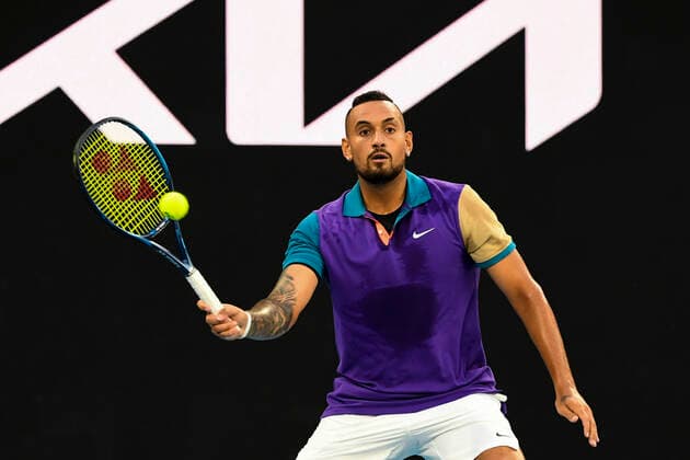 TENNIS AUSTRALIAN OPEN, Nick Kyrgios of Australia in action during his second Round Men s singles match against Ugo Humbert of France on Day 3 of the Australian Open at Melbourne Park in Melbourne, Wednesday, February 10, 2021. ( NO ARCHIVING, EDITORIAL USE ONLY, NO USE IN BOOKS WITHOUT CONSENT MELBOURNE VIC AUSTRALIA  Copyright: xDAVExHUNTx 20210210001519578712