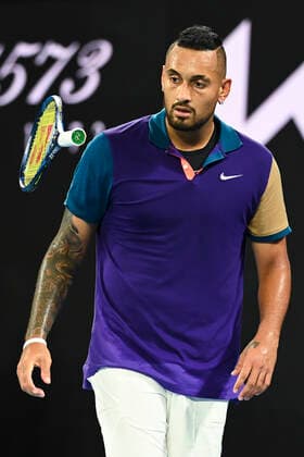 TENNIS AUSTRALIAN OPEN, Nick Kyrgios of Australia reacts during his second Round Men s singles match against Ugo Humbert of France on Day 3 of the Australian Open at Melbourne Park in Melbourne, Wednesday, February 10, 2021. ( NO ARCHIVING, EDITORIAL USE ONLY, NO USE IN BOOKS WITHOUT CONSENT MELBOURNE VIC AUSTRALIA  Copyright: xDAVExHUNTx 20210210001519588629