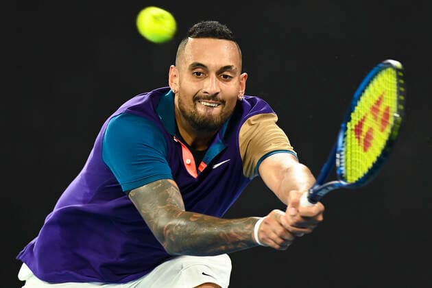TENNIS AUSTRALIAN OPEN, Nick Kyrgios of Australia in action during his second Round Men s singles match against Ugo Humbert of France on Day 3 of the Australian Open at Melbourne Park in Melbourne, Wednesday, February 10, 2021. ( NO ARCHIVING, EDITORIAL USE ONLY, NO USE IN BOOKS WITHOUT CONSENT MELBOURNE VIC AUSTRALIA  Copyright: xDAVExHUNTx 20210210001519588662