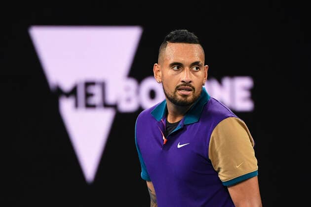 TENNIS AUSTRALIAN OPEN, Nick Kyrgios of Australia reacts during his second Round Men s singles match against Ugo Humbert of France on Day 3 of the Australian Open at Melbourne Park in Melbourne, Wednesday, February 10, 2021. ( NO ARCHIVING, EDITORIAL USE ONLY, NO USE IN BOOKS WITHOUT CONSENT MELBOURNE VIC AUSTRALIA  Copyright: xDAVExHUNTx 20210210001519588963