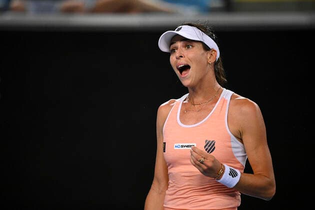 TENNIS AUSTRALIAN OPEN, Ajla Tomljanovic of Australia reacts during her second Round Women s singles match against Simona Half of Romania on Day 3 of the Australian Open at Melbourne Park in Melbourne, Wednesday, February 10, 2021. ( NO ARCHIVING, EDITORIAL USE ONLY, NO USE IN BOOKS WITHOUT CONSENT MELBOURNE VIC AUSTRALIA  Copyright: xDEANxLEWINSx 20210210001519591993