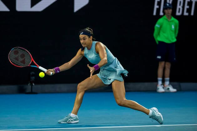 MELBOURNE, VIC - FEBRUARY 10: Caroline Garcia of France returns the ball during round 2 of the 2021 Australian Open on February 10 2020, at Melbourne Park in Melbourne, Australia. (Photo by Jason Heidrich Icon Sportswire) TENNIS: FEB 10 Australian Open Icon2102101523