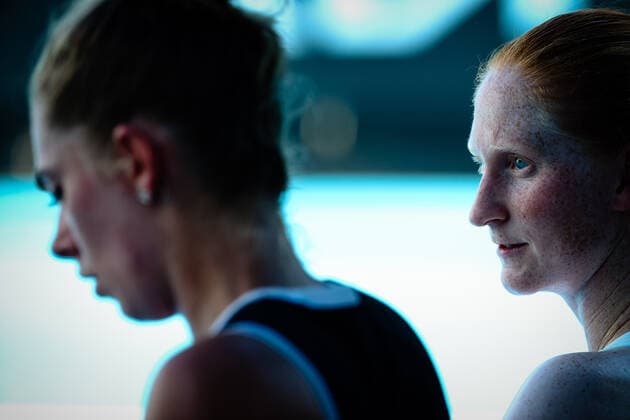 Swedish Cornelia Lister (L) and Belgian Alison Van Uytvanck pictured during a tennis match between the Belgian-Swedish pair Van Uytvank and Lister and the Belgian-Belarus pair Mertens and Sabalenka, in the first round of the women s doubles competition of the Australian Open tennis Grand Slam, Wednesday 10 February 2021 in Melbourne Park, Melbourne, Australia. The 2021 edition of the Australian Grand Slam has been delayed by three week because of the ongoing pandemic. PATRICKxHAMILTON  x2641281x