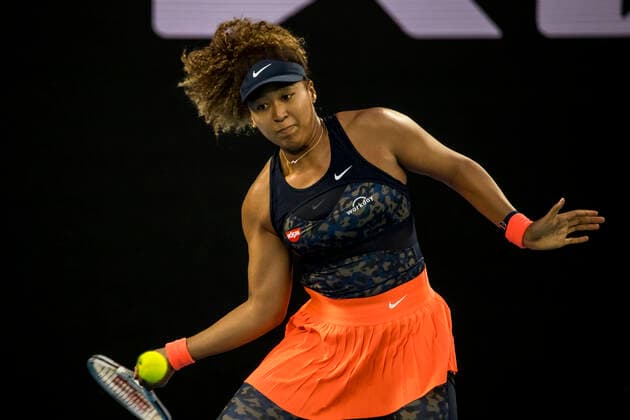 MELBOURNE, VIC - FEBRUARY 10: Naomi Osaka of Japan returns the ball during round 2 of the 2021 Australian Open on February 10 2020, at Melbourne Park in Melbourne, Australia. (Photo by Jason Heidrich Icon Sportswire) TENNIS: FEB 10 Australian Open Icon2102101703